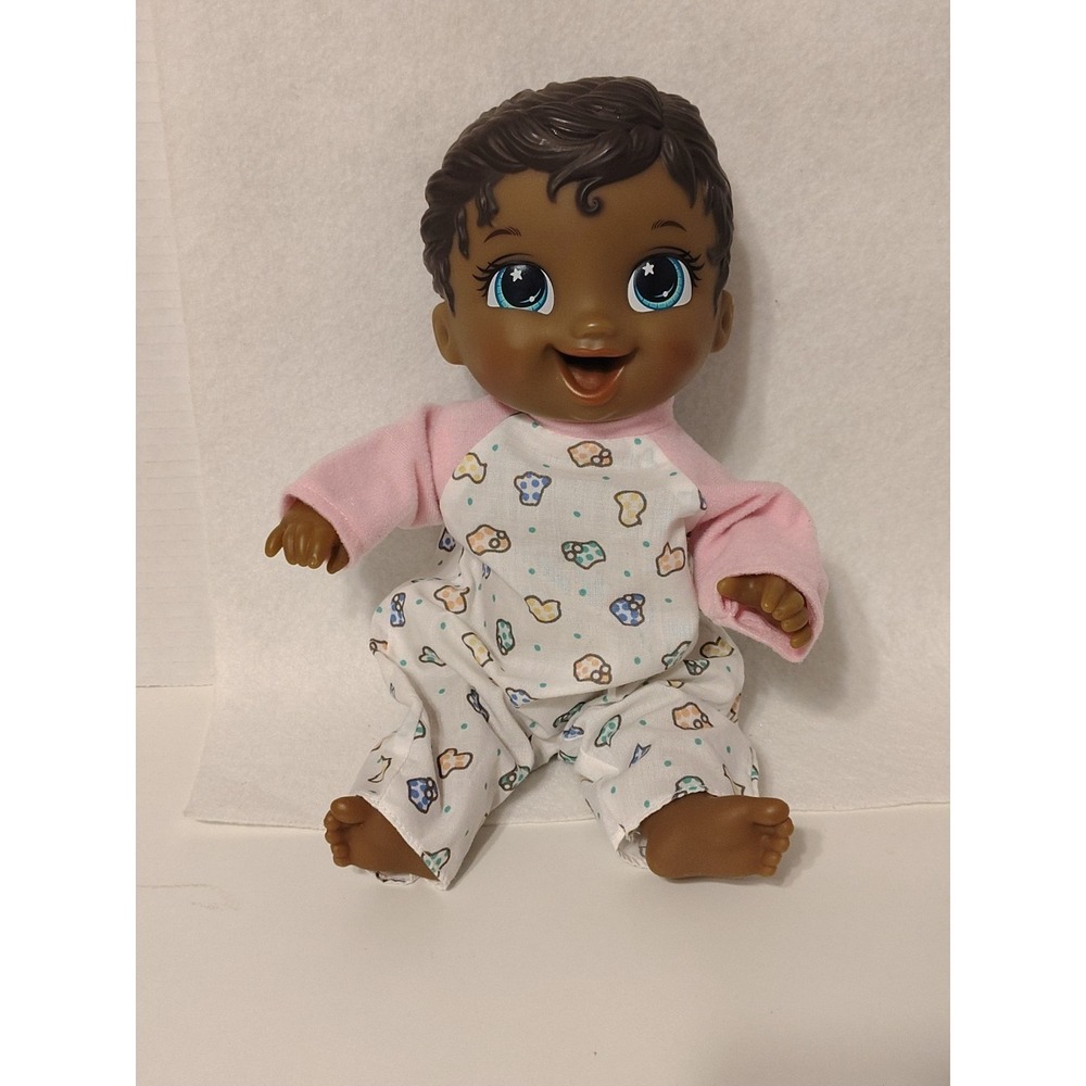 Hasbro Baby Alive African American Baby Doll Blue Eyes Cute Outfit 12" Drink Pee
